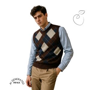 Men's Argyle Sweater Vest - Brown and Blue